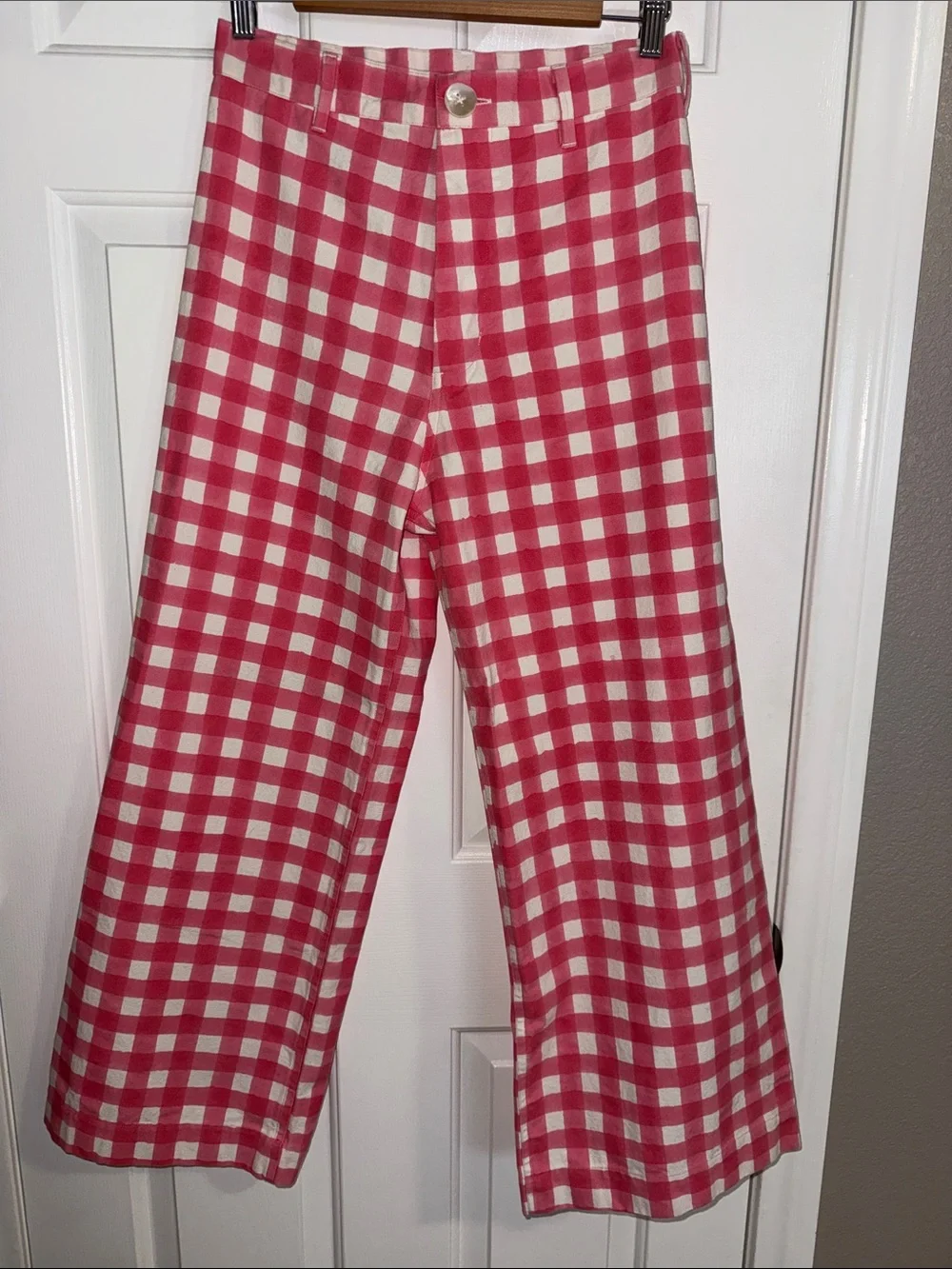 SZ Blockprints Disco Pants in Watermelon Pink Gingham Wide-Leg Casual Pants